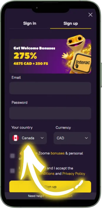 Zoome Casino Enter your details