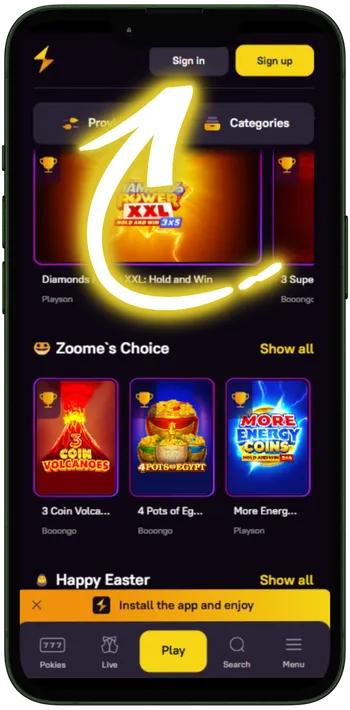 Zoome casino Find the Sign Up button