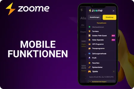 Zoome Casino Mobile Funktionen für die Bonusnutzung