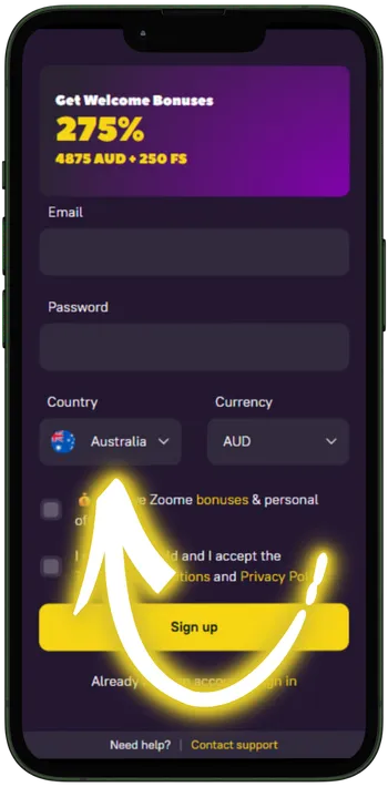 Zoome Casino Enter your details